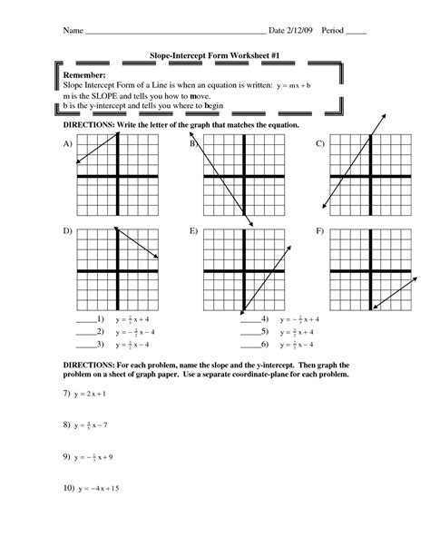Score Printable Math Worksheets www. . Writing equations in slopeintercept form given slope and a point worksheet